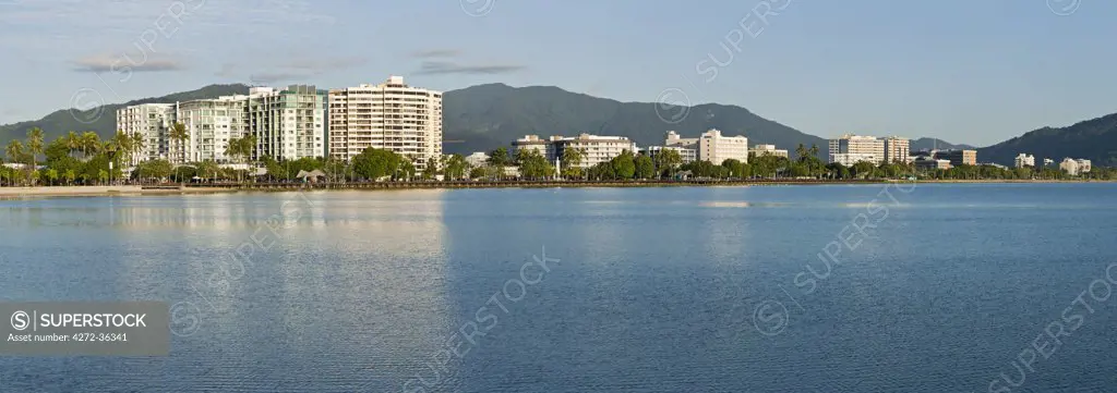 Australia, Queensland, Cairns.  The Esplanade and city skyline.