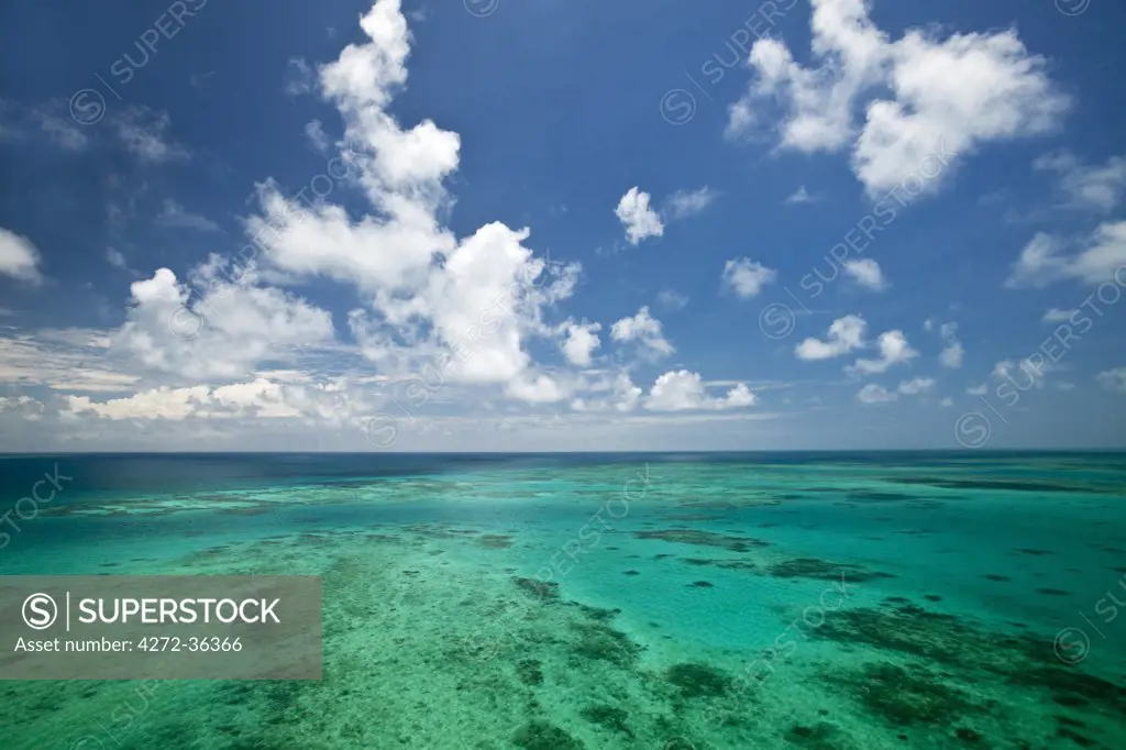 Australia, Queensland, Cairns.  Aerial view of Vlassof Reef in the Great Barrier Reef Marine Park.