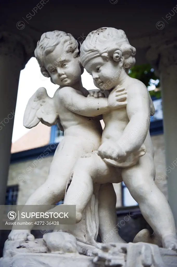 Europe, Belgium, Flanders, Bruges, marble statue of cherubs, old town, Unesco World Heritage Site