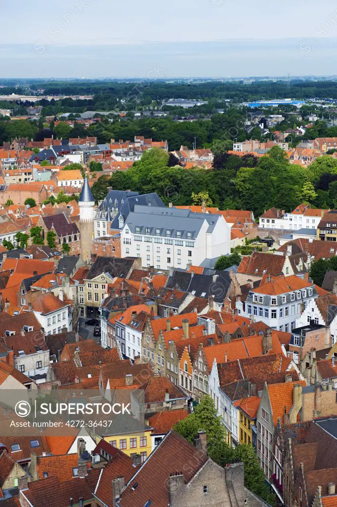 Europe, Belgium, Flanders, Bruges, aerial view of Bruges, old town, Unesco World Heritage Site