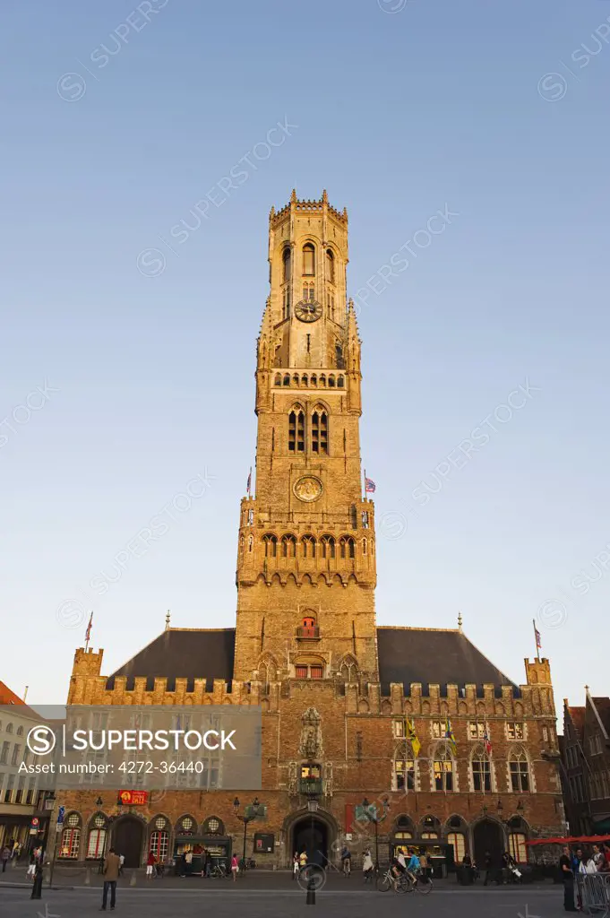 Europe, Belgium, Flanders, Bruges, 13th century Belfort, belfry tower in market square, old town, Unesco World Heritage Site