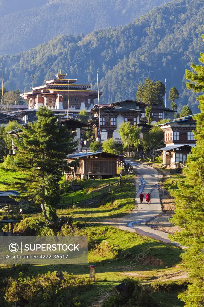 Morning light on the village of Gangtey, situated at the head of the Phobjikha Valley.