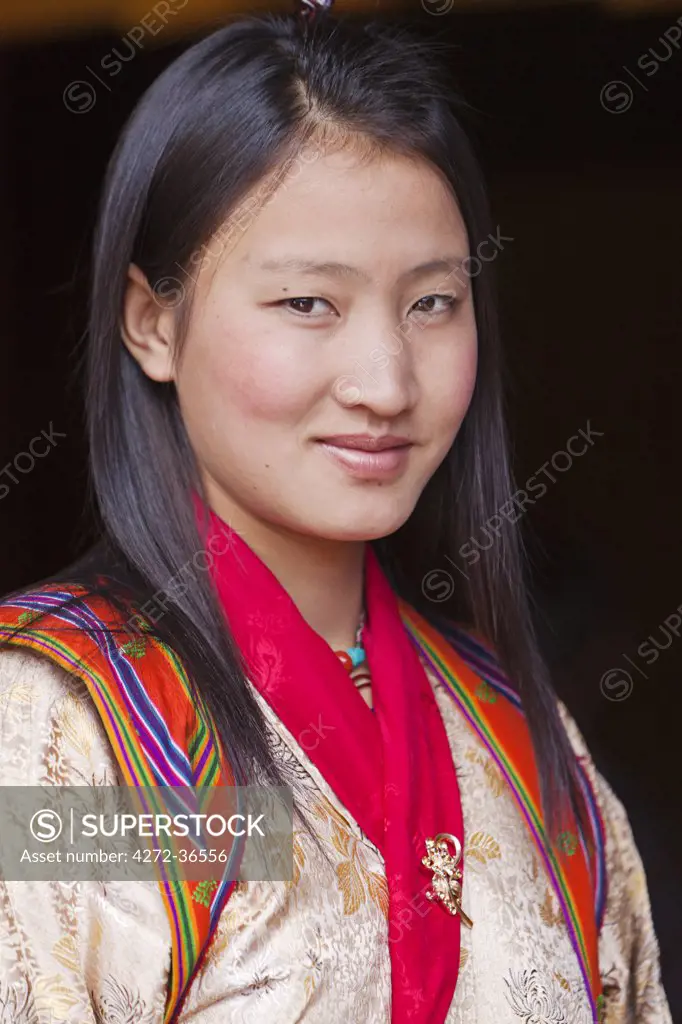 Young lady in Bhutanese national dress at the Tamshingphala Choepa festival in Bumthang.