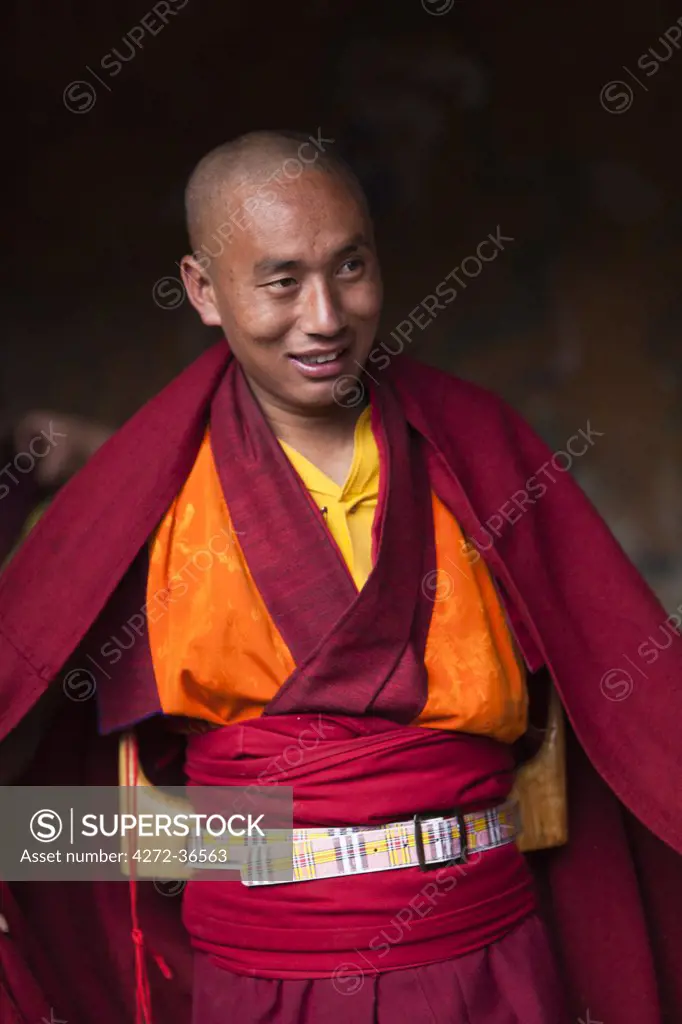 A monk enjoying the Tamshingphala Choepa festival in Bumthang.