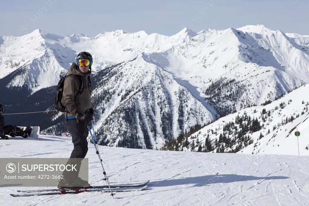 Ski scene at the Kicking Horse Resort in the Purcell Mountains near Golden British Columbia