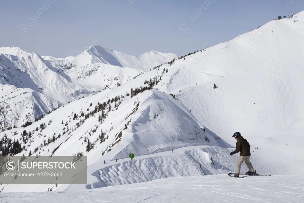 Ski scene at the Kicking Horse Resort in the Purcell Mountains near Golden British Columbia