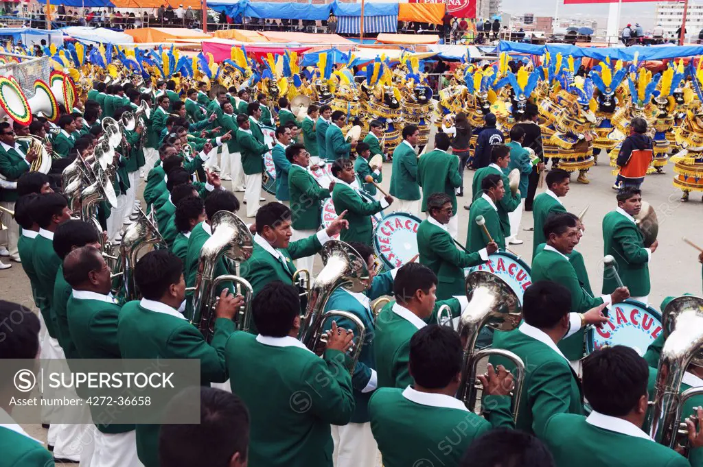 South America, Bolivia, Oruro, Oruro Carnival; brass band procession