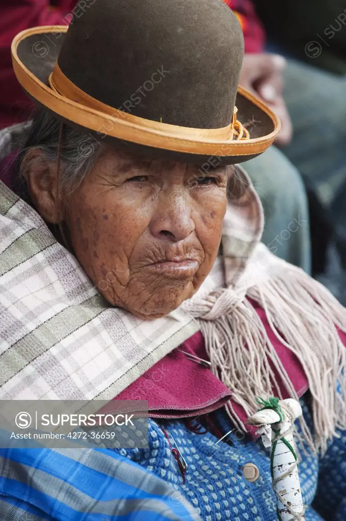 South America, Bolivia, Oruro, Oruro Carnival; woman in traditional dress