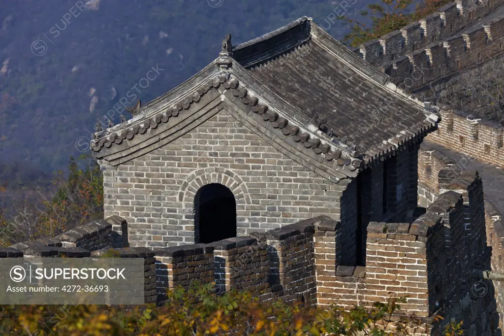 View of Tower 14 on the Mutianyu Section of the Great Wall of China, Jiaojihe, Beijing, China.