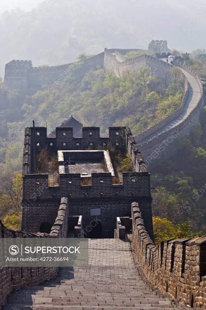 View of Tower 13 on the Mutianyu Section of the Great Wall of China, Jiaojihe, Beijing, China.