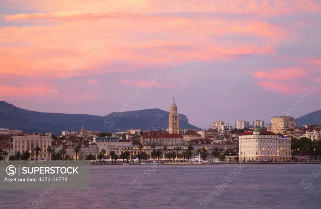 Croatia, Split, Central Europe. View of Split harbour in the evening