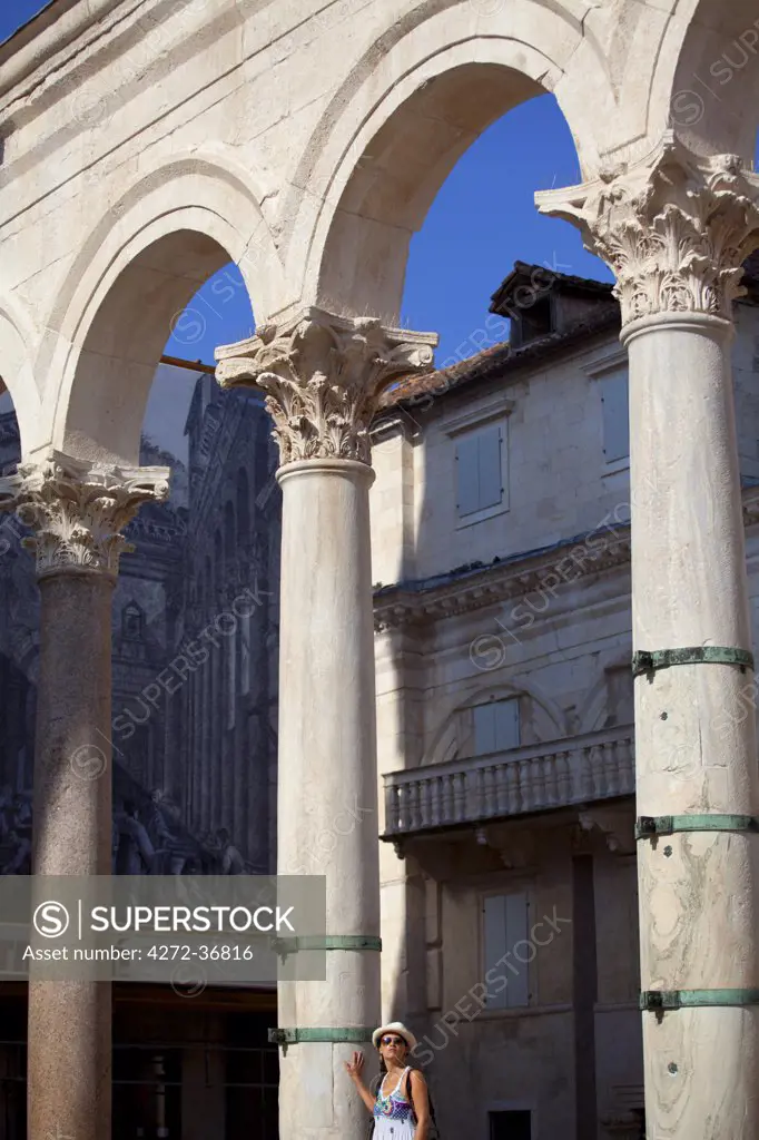Croatia, Split, Central Europe. Columns from the Diocletian Palace. UNESCO