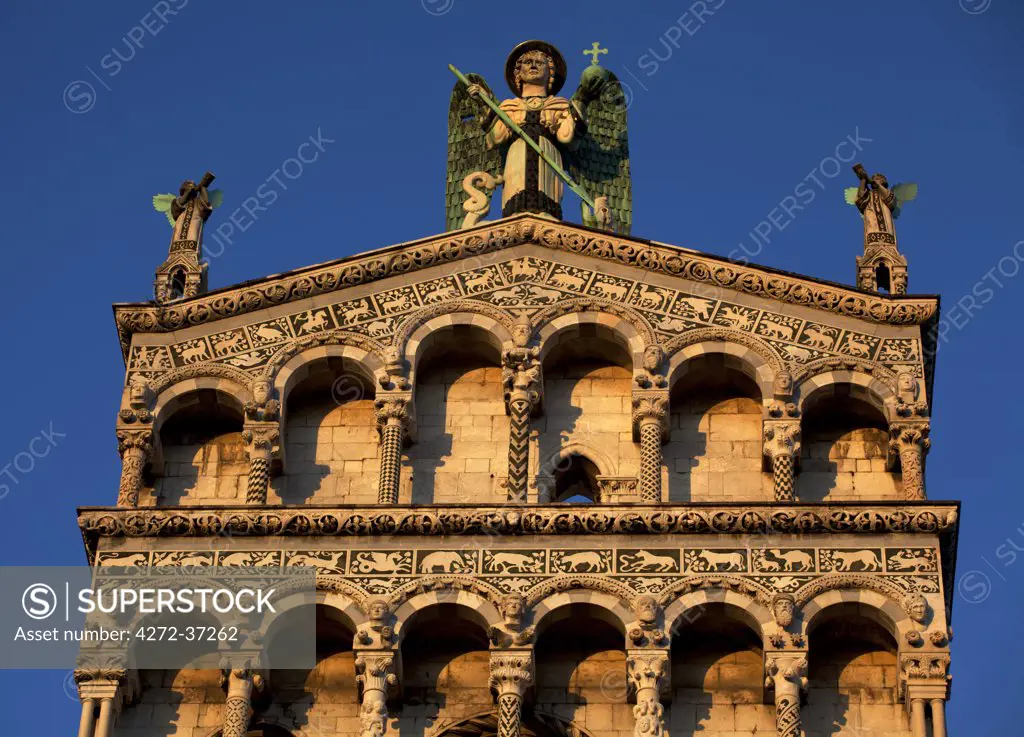 Italy, Tuscany, Lucca. Detail from the Church of San Michele in Foro