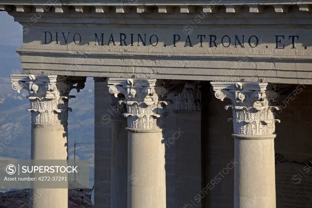 Europe, San Marino. Detail of Basilica di San Marino. UNESCO