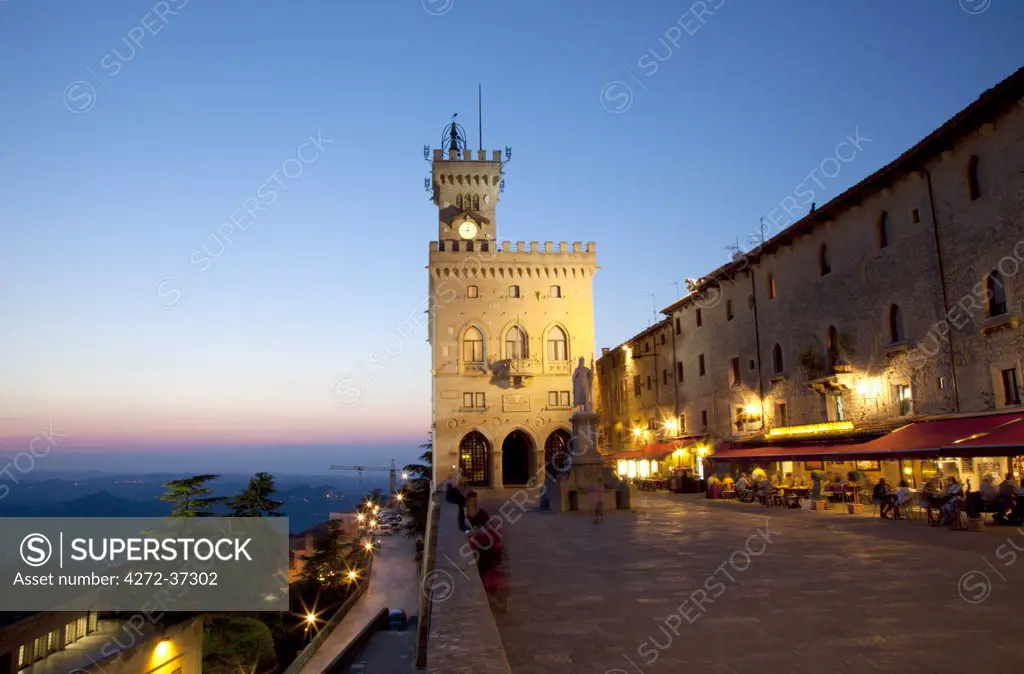 Europe, San Marino. The main square in front of the Palazzo Pubblico. UNESCO