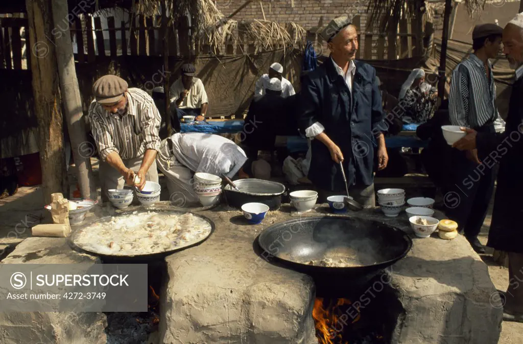 An open-air kitchen at Kashgar's Sunday Market