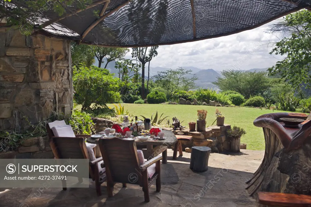 A table set for breakfast at Desert Rose lodge, which has breath-taking views from its position on the southern slopes of Mount Nyiru in remote northern Kenya.