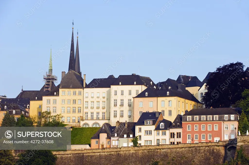 Europe; The Grand Duchy of Luxembourg, Luxembourg city, Unesco World Heritage site, old town, spires of Cathedrale Notre Dame