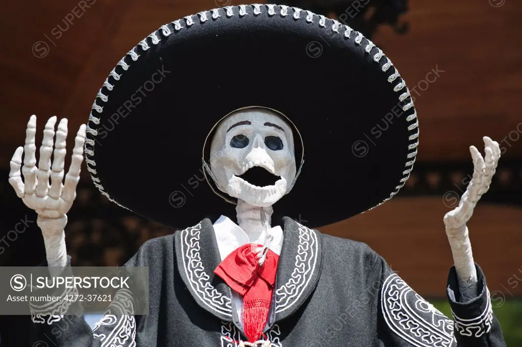 North America, Mexico, Michoacan state, Morelia, Dia de Muertos, Day of the Dead skeleton decorations