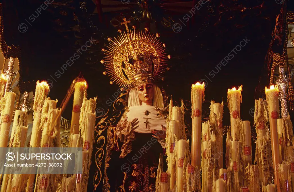 Spain, Andalusia, Seville. Detail of La Macarena, one of the main statues in the Semana Santa processions