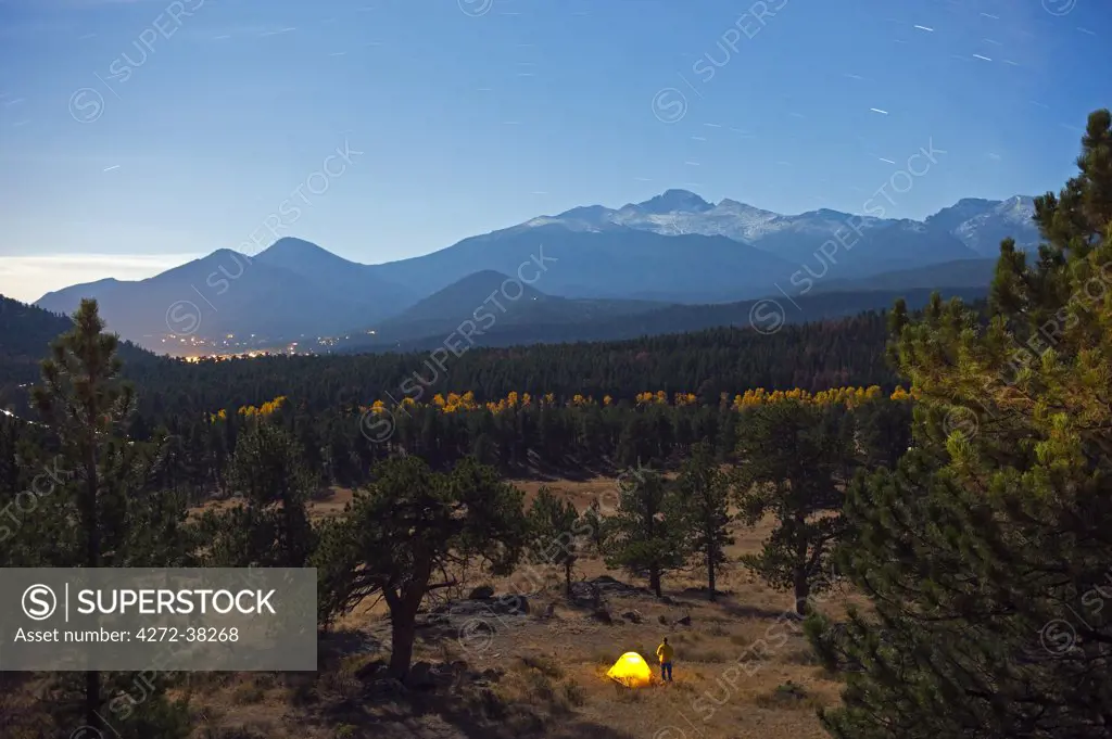 North America, USA, United States of America, Colorado, Rocky Mountain National Park, view of longs peak at night,  (MR)