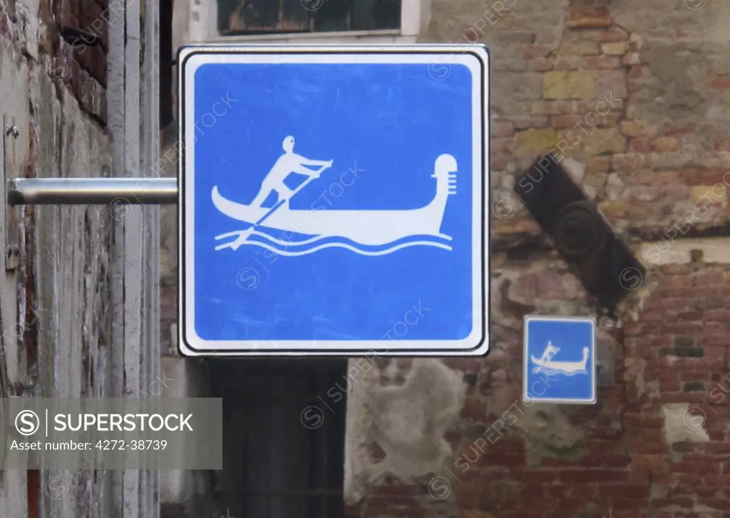 Gondola street sign, Venice, Veneto region, Italy