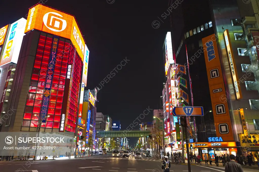 Japan, Kanto Region, Tokyo, Akihabara. Akihabara Electronics District at night.