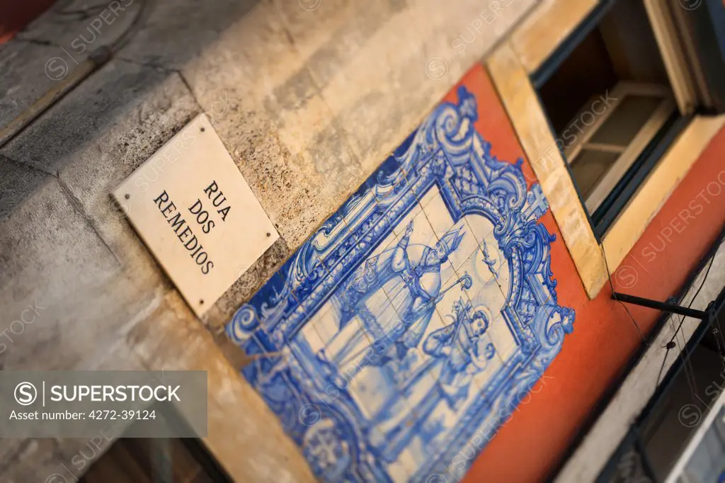 Portugal, Distrito de Lisboa, Lisbon, Alfama, detail of Azulejos in Rua Dos Remedios