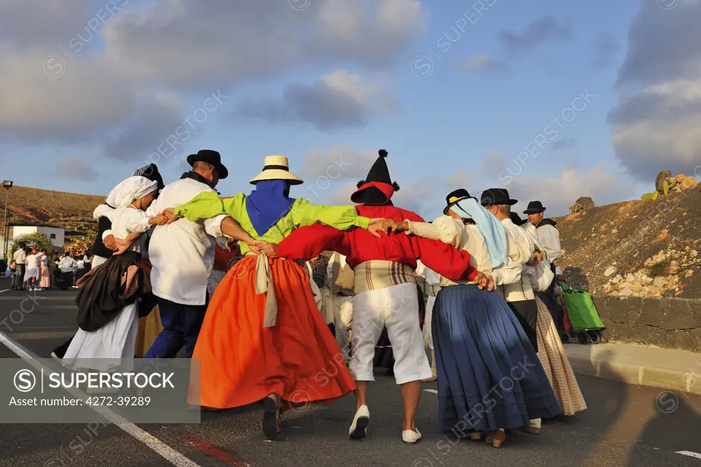 Romeria (pilgrimage) de Nuestra Senora de las Dolores (Lady of the Volcanoes). People come walking from all the island and bring food offers for the disadvantaged. Lanzarote, Canary Islands