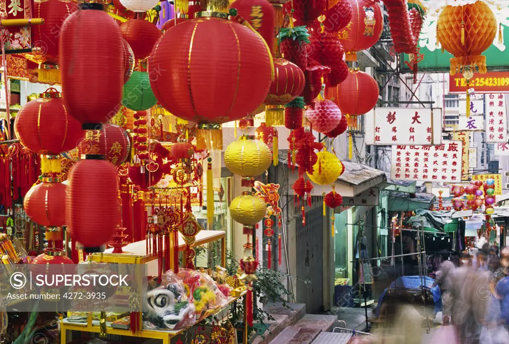 A store stocks Chinese lanterns and other festive decorations for the Lunar New Year in Soho, Hong Kong Island