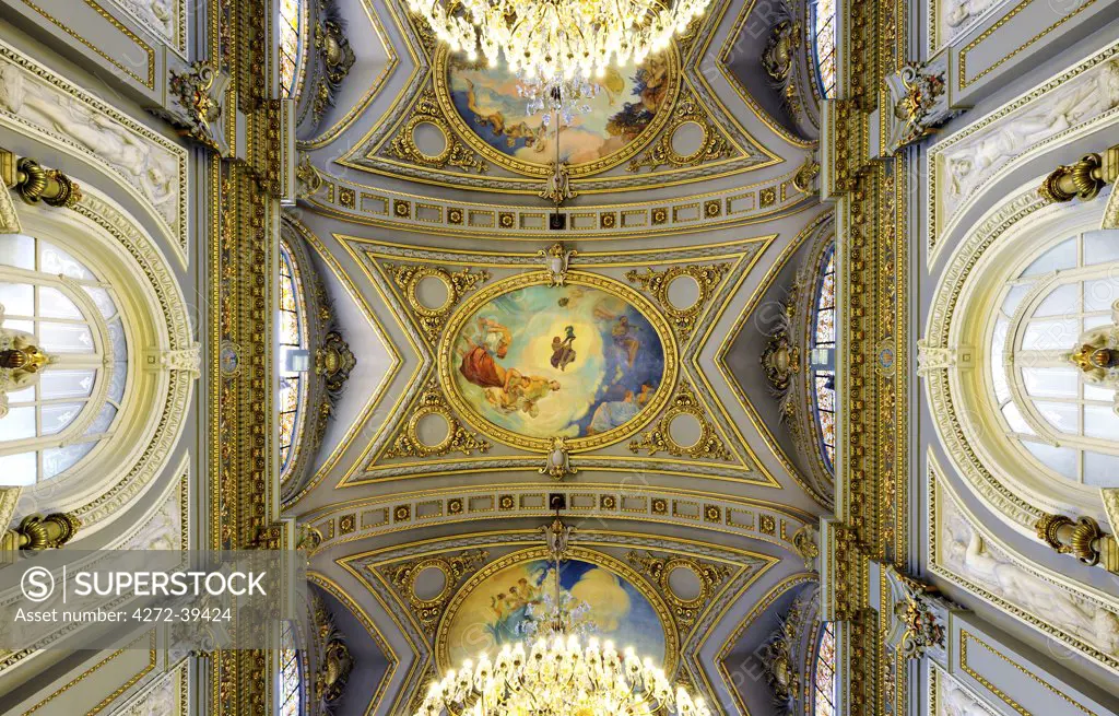 Europe, Spain, Valencia, The ceiling of the Town Hall in Valencia.