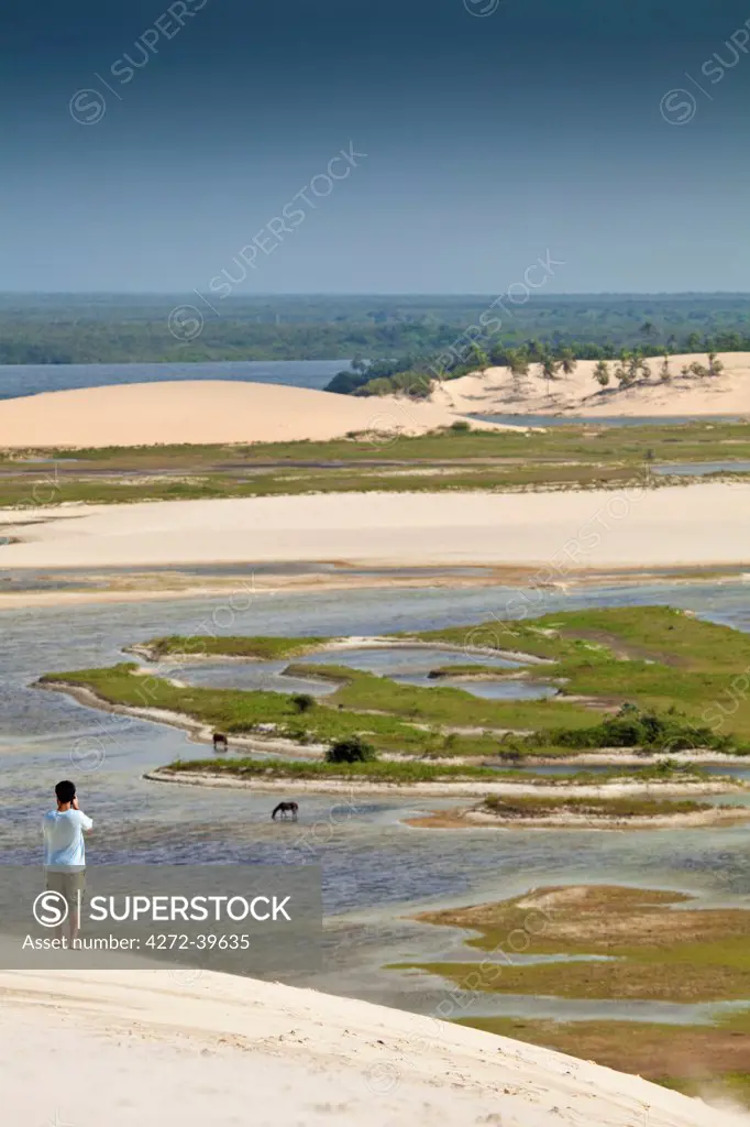 South America, Brazil, Ceara, the view of dunes and lakes from the Duna do Funil near Jericoacoara