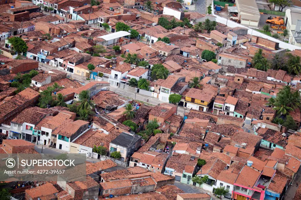 South America, Brazil, Ceara, Aerial view of terracotta roofed houses in Fortaleza city one of the 2014 World Cup cities