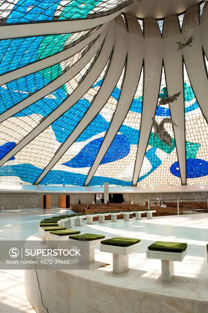 South America, Brazil, Brasilia, Distrito Federal, Catedral Metropolitana Nossa Senhora Aparecida by Oscar Niemeyer