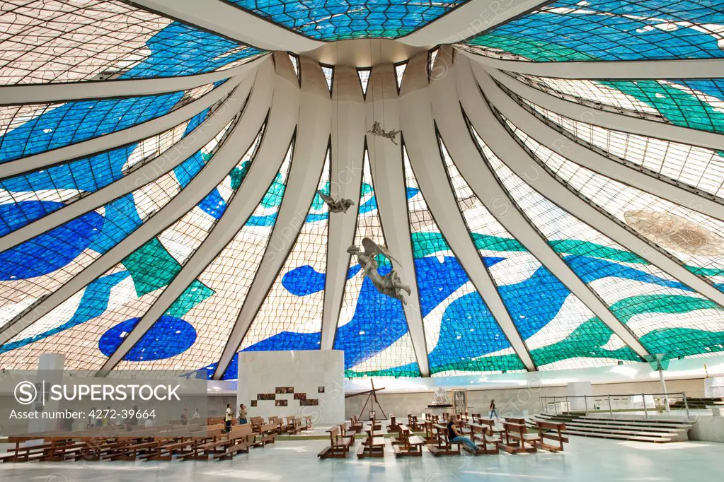 South America, Brazil, Brasilia, Distrito Federal, Catedral Metropolitana Nossa Senhora Aparecida by Oscar Niemeyer