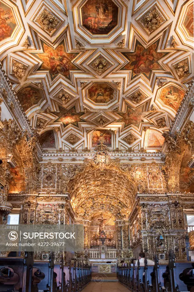 South America, Brazil, Bahia, Salvador, the Portuguese baroque interior of the Church of the Convent of St. Francis off the Pelourinho
