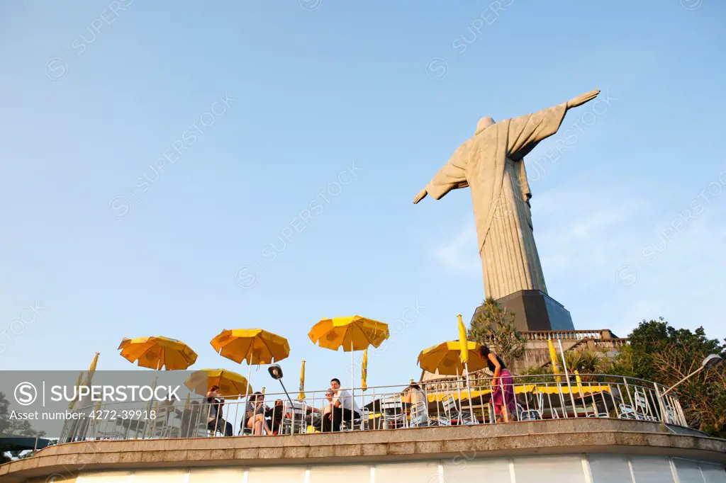 South America, Brazil, Rio de Janeiro State, Rio de Janeiro city, Corcovado, The cafe behind the art deco Christ statue, Cristo Redentor, on Corcovado