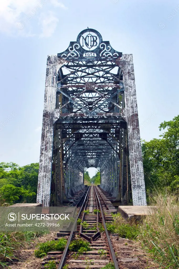 South America, Brazil, Mato Grosso do Sul, 1930s British girder railway bridge over the Rio Miranda, serving the Pantanal train