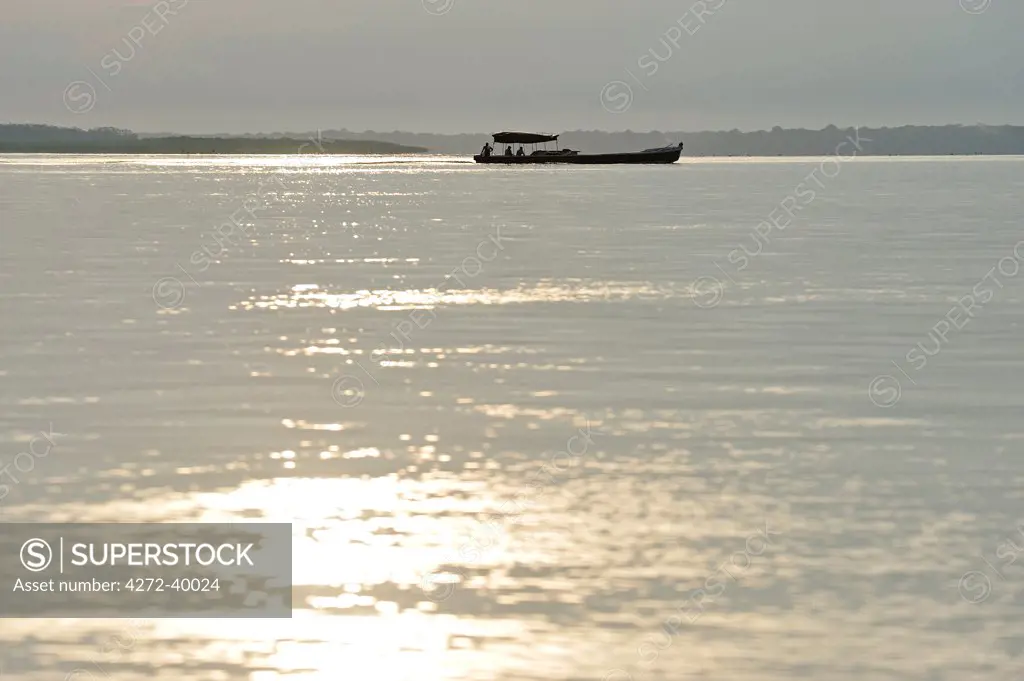 A boat on the Amazon River,near Puerto Narino, Colombia