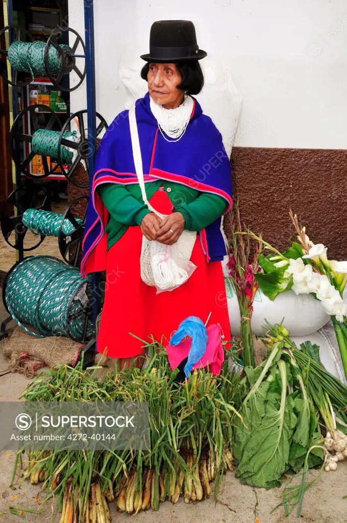 Indian woman at a market in Silvia, Guambiano Indians, Colombia, South America