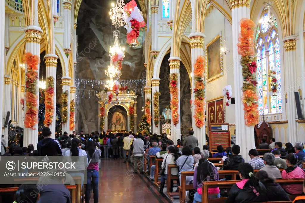 Congregation inside Santuario de las Lajas, Las Lajas, Colombia, South America
