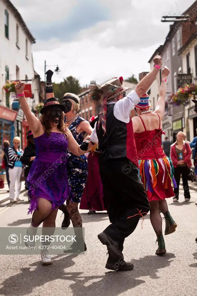 Southwell, England. A modern Morris side dances in the street as part of the Southwell gate morris festival.