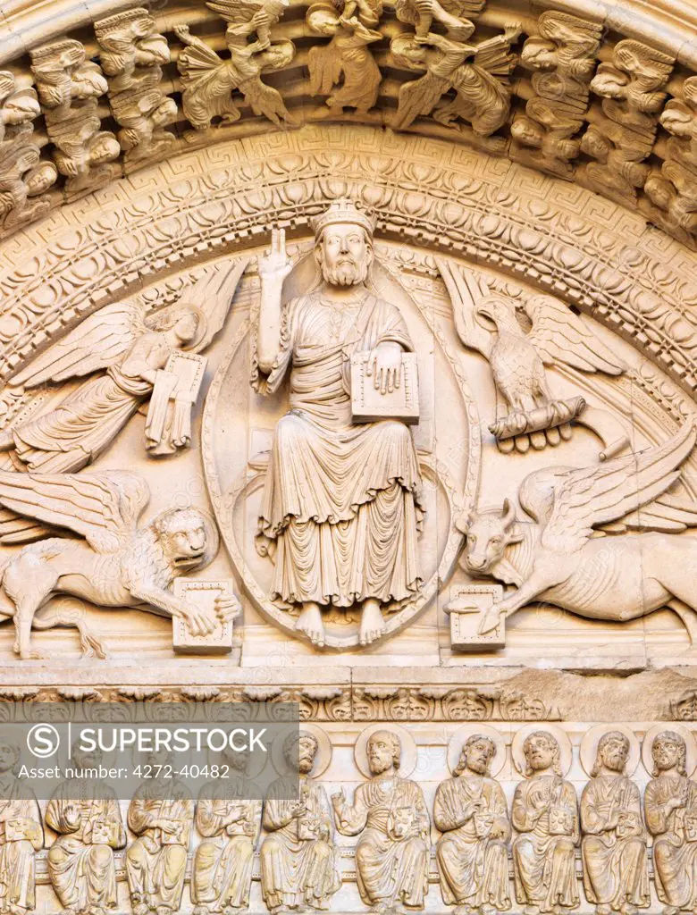 France, Provence, Arles, SaintTrophime cathedral, detail at entrance.