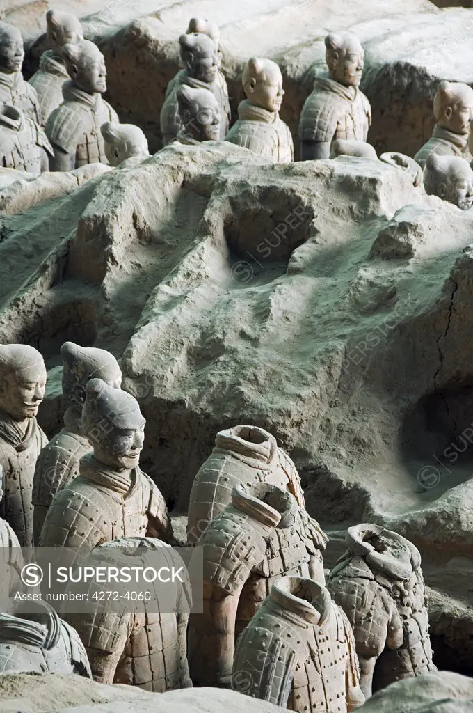 Mausoleum of the first Qin Emperor housed in The Museum of the Terracotta Warriors Pit 1. Opened in 1979 near Xian City, Shaanxi Province, China