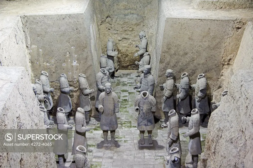 Mausoleum of the first Qin Emperor housed in The Museum of the Terracotta Warriors Pit 3. Opened in 1979 near Xian City, Shaanxi Province, China