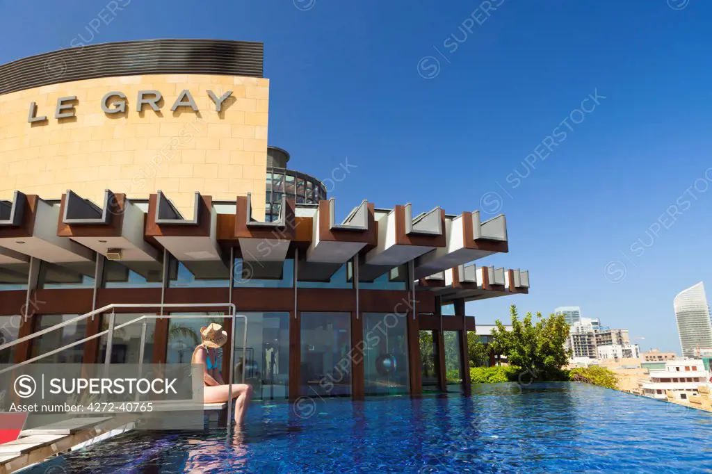 Lebanon, Beirut. The swimming pool at the Le Gray Hotel. MR.