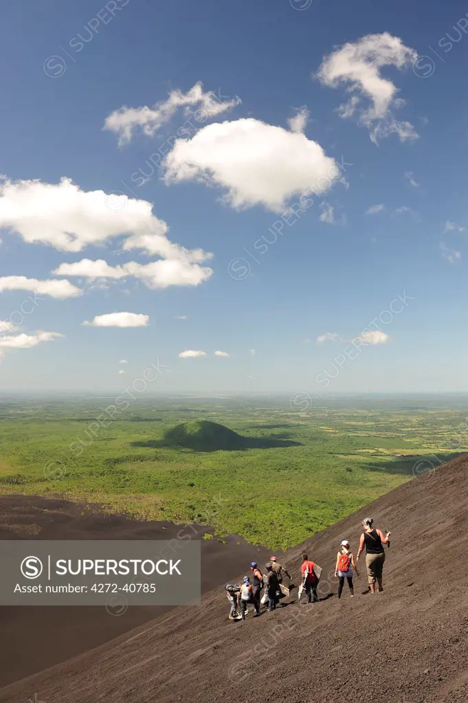 Volcano boarding at Volcan Cerro Negro, Leon, Nicaragua, Central America