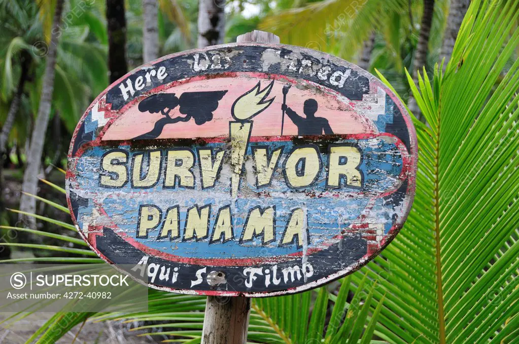 Sign for Survivor Panama at El Limbo Hotel, Bastimentos Island, Panama, Central America