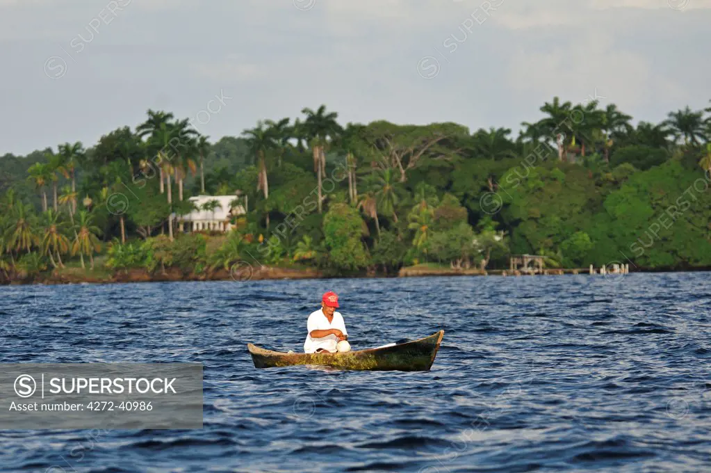 Small fishing boat on Caribbean Sea, Panama, Central America
