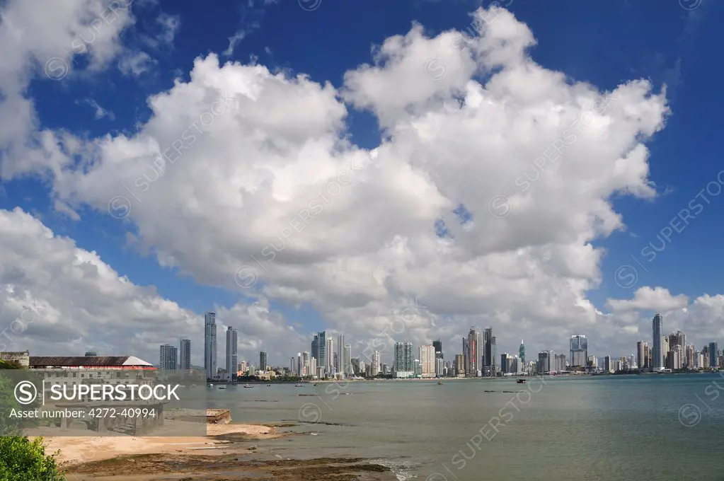View from Casco Antiguo to downtown Panama City, Panama, Central America